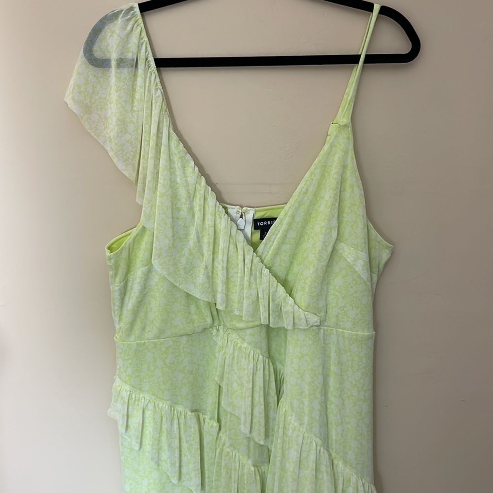 Torrid size 2 NEON YELLOW MESH FLORAL RUFFLE MIDI DRESS - Picture 8 of 11